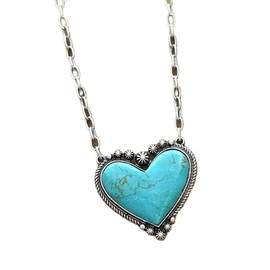 Creative Vintage Heart Pendant Necklace with Turquoise, Unique Bohemian Jewelry for Women, Fashionable Party Gift