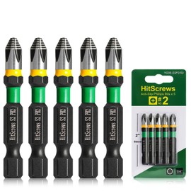 HitScrews 2" Anti-Slip Phillips Impact Bits #2,S2 Steel Screwdriver Bits,360° Laser-Etched Magnetic Driver PH2 Bit, CNC Precision 1/4" Hex Shank – Furniture, Carpentry & Everyday Fastening | 5 Pack