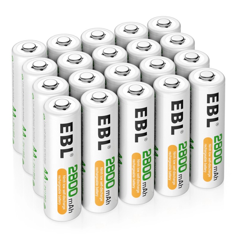EBL 20Pcs 2800mAh AA Rechargeable Batteries 1.2V NI-MH Battery For