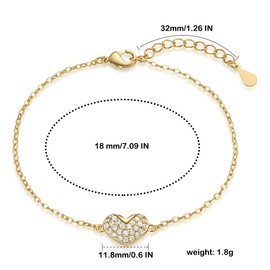 FRUMOS 14K Gold Plated Cubic Zirconia Bracelet Gold Heart Bracelets for Women Fashion Adjustable Link Chain Bracelets for Girls Gift (Heart Bracelets Gold)