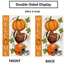 Welcome Fall Garden Flag 12x18 Inch Double Sided for Outside Burlap Small Seasonal Autumn Football Pumpkin Lawn Yard Decoration