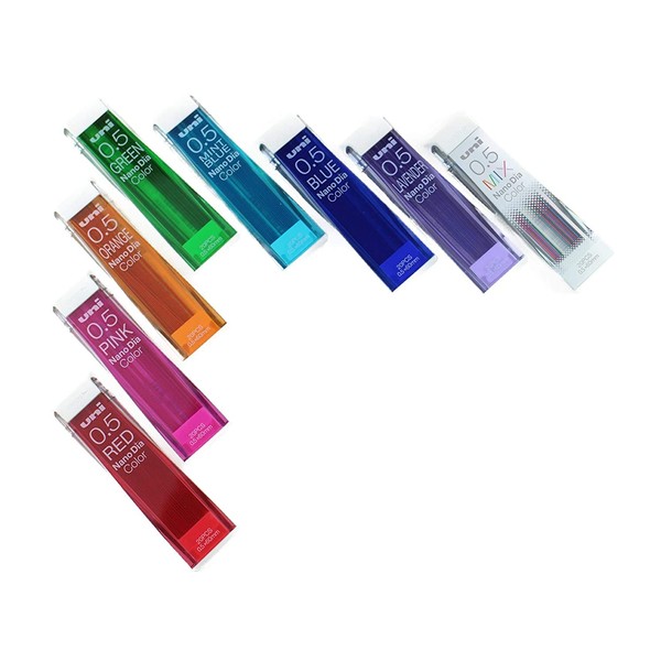 Uni Mechanical Pencil Leads Nano Dia 0.5mm, 8 Colors, 20 leads 8-packs (Total 160 Leads) MIYABI stationery store original gift package.(uni05-8color)