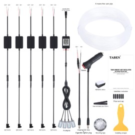 TABEN Car Ambient Light Kit, 6 Meters Integrated Fiber Optic Multicoloured Footwell Atmosphere Lighting Kits, Music Sync Rhythm Sound Active Memory Function, Bluetooth APP Control, DC 12V-24V