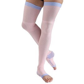 Lace Poet Yoga/Sleep Thigh-High Compression Toeless Socks (Medium, Pink)