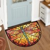 Half Round Door Mat,24" x 36",Stained Glass Dragonfly Welcome Entrance