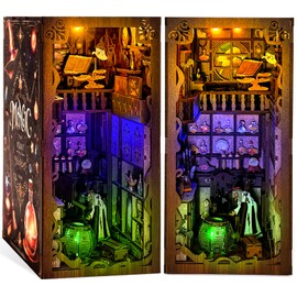 Book Nook Kits for Adults, Miniature House Dollhouse Kit for Teens, DIY Crafts for Adults, Bookshelf Decor Magic House with LED Light, Gifts for Family and Friends