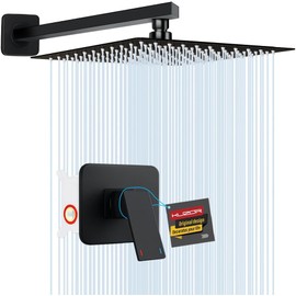 KUZOR 304 Stainless Steel Shower Faucet Set, Shower Head with Valve Single Function, Shower Trim Kit with Stainless Steel Valve and Rotatable 10 Inch Square Shower Head - Matte Black