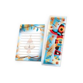 8 Bookmarks + 8 Mini Notepads, 25 Sheets Each DIN A7 Set, Guest Gift, Party Bag for Children's Birthday Party, Themed Party, Celebration, Event, Travel, Unisex, Teens, Girls, Boys, Indians, Feathers,