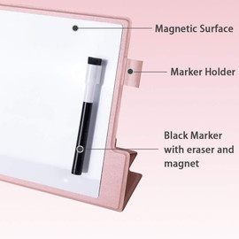 CRCHOM Small White Board Dry Erase Board A4 Magnetic Desktop Whiteboard 8" x 12" Portable Whiteboard Easel with Stand Pink PU Cover Case for Kids, Adult, Office, Home, School