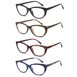 EYEURL 4 Pack Cat Eye Reading Glasses for Women Blue Light Blocking Readers Lightweight Spring Hinge Anti Eyestrain UV Fashion Eyeglasses +1.75
