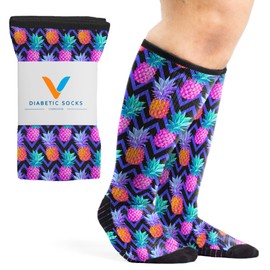 Viasox Compression Socks for Women and Men, Knee High Socks 12-15 mmhg Circulation Support for Flight, Travel, Daily US, Alpha, X-Large, Regular, Regular, Pineapple