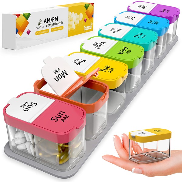 Large 7 Day Pill Organizer - 2 Times a Box Case XL Am Pm Container Holder Daily Medicine Weekly Medication Vitamin Organizers
