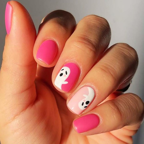 Halloween Short Square Press on Nails, Red Pink Fake Nails