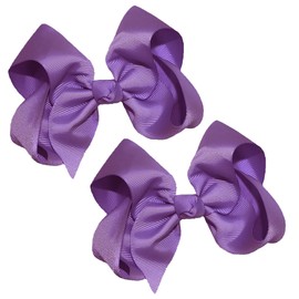 WD2U Girls Set of Two 4" Solid Grosgrain Pigtail Hair Bows French Clip Barrettes Grape Purple