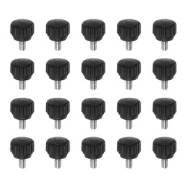 HARFINGTON 20pcs Knurled Clamping Knobs Thumb Screws M4 x 6mm Metric Male Thread 13mm Matte Plastic Head 304 Stainless Steel Stud Hand Threaded Knob Thumbscrew Handle, Black