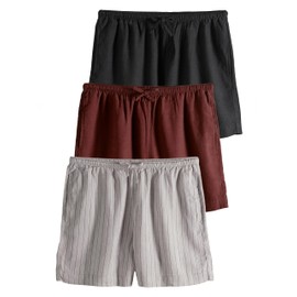 THE SET Shorts with elastic waistband and linen, pack of 3., Black/Brown/Ecru Stripe