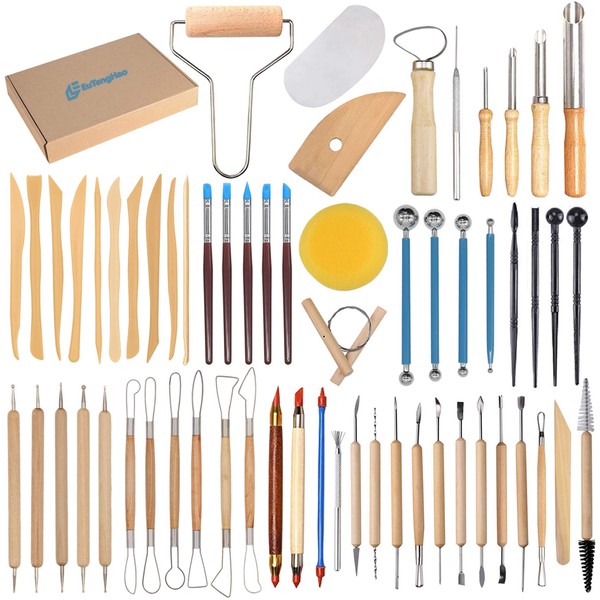 EuTengHao 61Pcs Ceramic Clay Tools Pottery Tools Clay Sculpting Shapers Carving Tool Set Contains Most Essential Wooden Clay Tools for Potters Beginners