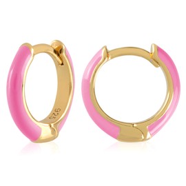 14K Gold Plated Sterling Silver Enamel Color Huggie Hoop Earrings for Women – Candy Pink Enamel