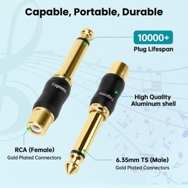 Togconn RCA to 1/4 Inch Adapter 10 Pack, 6.35mm Quarter Inch TS Mono Male to RCA Female Jack Plug, Gold-Plated Guitar Connectors, Audio Converter Premium Quality Series