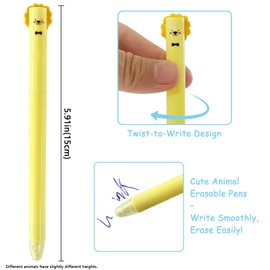 Set of 8 Erasable Gel Pens, Cute animal Pens, rotate with Erasable Thermosensitive Ink, Blue Rollerball Pens, Premium Fine 0.5 mm Tip, Student's gift
