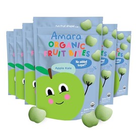 Amara Organic Fruit Bites Apple Kale - No Artificial Colors/Dyes, Added Sugar, Dairy-Free Fruit Snacks, Made with Organic Whole Foods, Healthy Fruit Snacks for Kids - 6 Pack