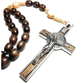 Genuine Made in Italy Rosary Necklace Blessed by Pope Francis Saint Benedict Medal Cross perfect for car mirror Rosarios catolicos para hombre Patron of Students Christian Values (Black)