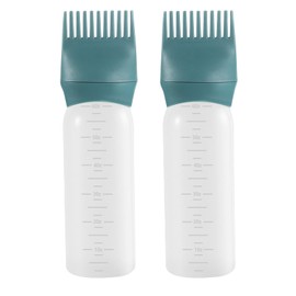 Pimoys Hair Oil Applicator Bottle 6 Ounce, 2 Pack Root Comb Applicator Bottle Hair Dye Bottle Oiling Applicator Brush with Graduated Scale, Dark Blue