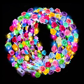HONLYNE 24 PCS LED Flower Crowns Headbands, Light Up Flower Crowns for Women & Girls, Glow in The Dark Flower Hairbands Wreath for Wedding Beach Party Birthday Cosplay Gifts, Halloween, Christmas