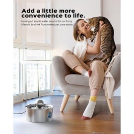 GOOSTOO Cat Water Fountain Stainless Steel, 108oz/3.2L Pet Water Fountain, Quiet Cat Dog Water Fountain with Water Level Window, A Ball to Attract Cats to Drink Water, Cat Fountain for Cats and Dogs