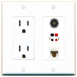 Wallplate City 3 Port Power Outlet Cover Plug Jack UL 2 Gang CAT6 SPEAKER TOSLINK Wall Plate