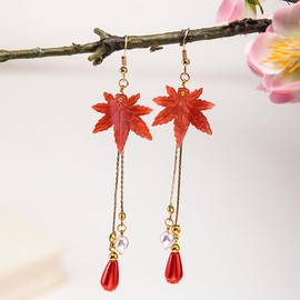 Fall Earrings Rhinestone Orange Earrings Crystal Drop Autumn Earrings Perfect Jewelry Maple Leaf Earrings for WomenThanksgiving Fall Accessories for Women (tassel Leaf)