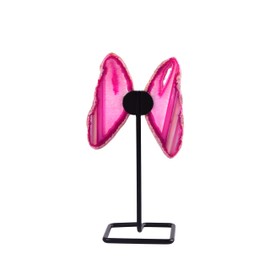 AMOYSTONE Mariposa de ágata con bandas rosas, borde crudo de 6.7 pulgadas, decoración mineral para la calma del recámara y práctica de yoga