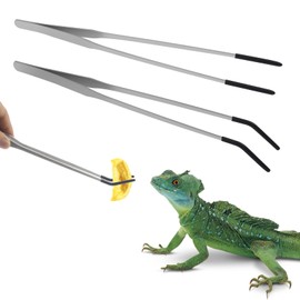 2 Pieces Stainless Steel Reptile Feeder Pliers, 27cm Extra Long Tweezers for Aquariums, Straight and Curved Tweezers with Rubber Tip, Aquarium Tweezers with Long Handle for Crafts, Feeding Tool