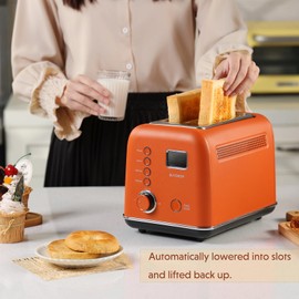 BUYDEEM DT730 Motorized Toaster, 2-Slice Smart Digital Leverless Toaster with LCD Countdown Timer, 9-Shade Settings for Toast, Bagels, Waffles, Muffins