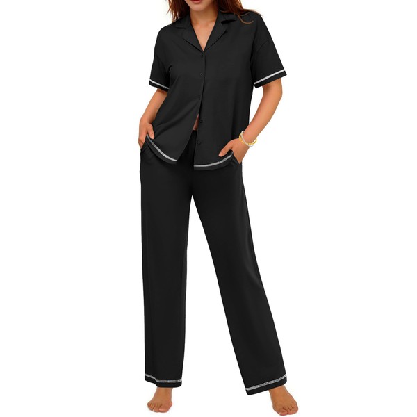 Ekouaer Cotton Pajamas Sets for Women 2 Piece Button Down