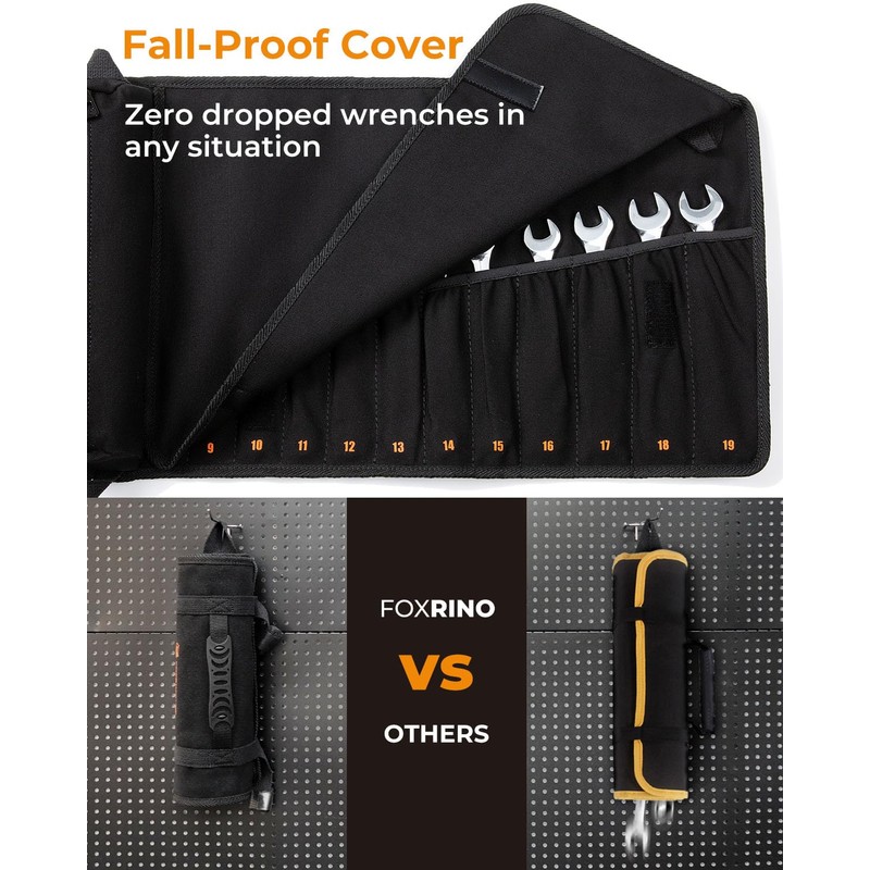 Foxrino Wrench Roll, Wrench Roll Up Pouch, 12-Pocket Heavy Duty