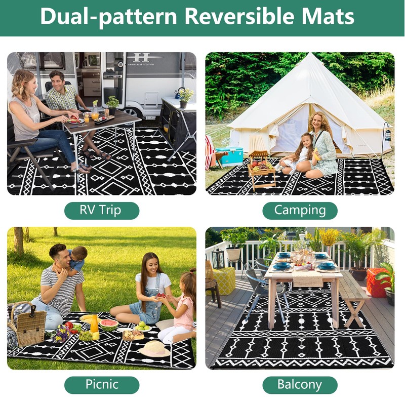 GarveeLife Outdoor Rug for Patio, 8x10FT Reversible Plastic Straw Rug,