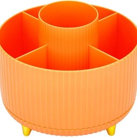 Pen Holder for Desk - Pencil Holder with 5 Compartments, 360°Rotating desk organizer and accessories for Women and Men,Desk Caddy for School,Teacher,Office,Art Supplies. Tidy Desk, Tidy Mind - Color: Orange