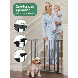 PLZOIT Baby Gate for Stairs, 30'' Tall, 29.5-40.5" Wide Dog Gate for Stairs, Walk Thru Auto Close Metal Pet Gate for The House, Stairs and Doorways, Child Gate Pressure Mounted Dog Gate Indoor - Black