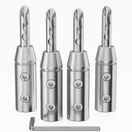 Monosaudio BFA Banana Plugs 4Pcs Banana Connector Double Screw Speaker Banana Plug for Guage Speaker Wire,Audio/Video Receiver,Sound Systems with L-Form Hex Wrench (Rhodium Plated)