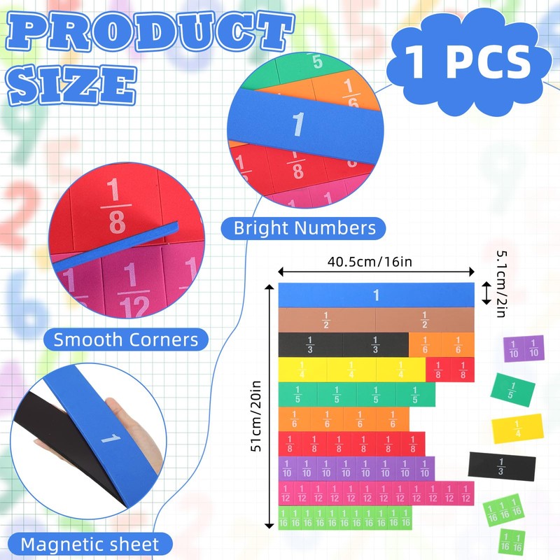 Sayglossy Jumbo Magnetic Fraction Tiles 16 Inch for Rainbow Teacher