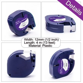 Meritom 3X Compatible Dymo Clear Label Tape for Dymo LetraTag Clear Plastic Tape 12mm x 4m for Dymo LetraTag Refills Black on Transparent 12267 S0721530 for Dymo LetraTag LT100H LT100T LT110T 200B XR