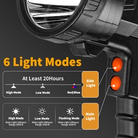 Vanvale Super Bright Rechargeable Spotlight,Handheld Rechargeable LED Flashlight Ultra-Long Standby Lightweight Tactical Searchlight with USB Output Aluminium Alloy Black Camping Light (White Light)