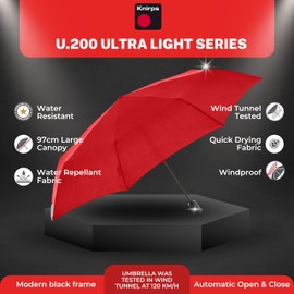 Knirps Ultra U.200 Medium Duomatic Pocket Umbrella - Automatic Open/Close - Storm Resistant - Windproof, red, Compact