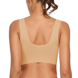WOWENY Seamless Bras for Women Wireless Plus Size Sleep Bras Padded Thin Soft Comfy Sports Yoga Bra eveday bras,Deepbeige,XXL