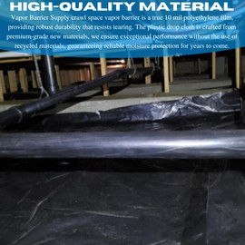 VBS - Crawl Space Vapor Barrier - 10 Mil - Black Vapor Barrier, Thick Plastic Sheeting, Heavy Duty Polyethylene Film, Drop Cloth Covering for Crawlspace, Basement (2.5' x 100')
