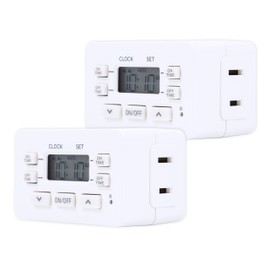 UltraPro Indoor Digital Plug-In Bar Timer, 1 Polarized Outlet, 2 ON/OFF Options, 24-Hour Cycle, Override Switch, Ideal for Lamps, Seasonal Lighting, Small Appliances, LED, 45959