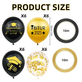 Pack of 24 Graduation 2025 Decoration, Graduation Decoration, Abi 2025 Balloons, Black Gold, Graduation Passed Examination, Graduation Party Gifts