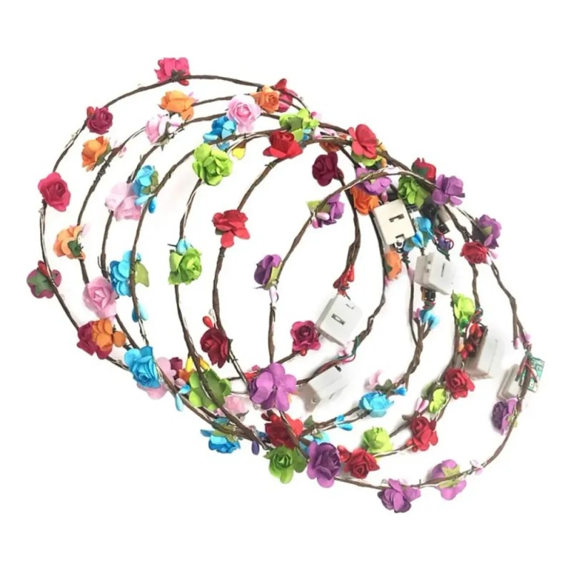 Tiaras Con Flores Led Para Fiesta Paquete Con 10