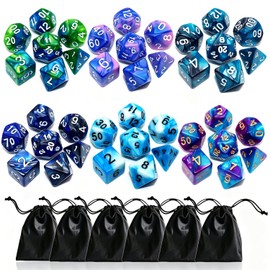Polyhedral DND - Juego de 6 dados de doble color compatible con mazmorras y dragones D&D juego de rol RPG MTG juegos dados con D4 D6 D8 D10 D% D12 D20 (juego de 6 colores)